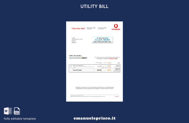 stile verificato Modello di versione della bolletta delle utenze Vodafone del Re